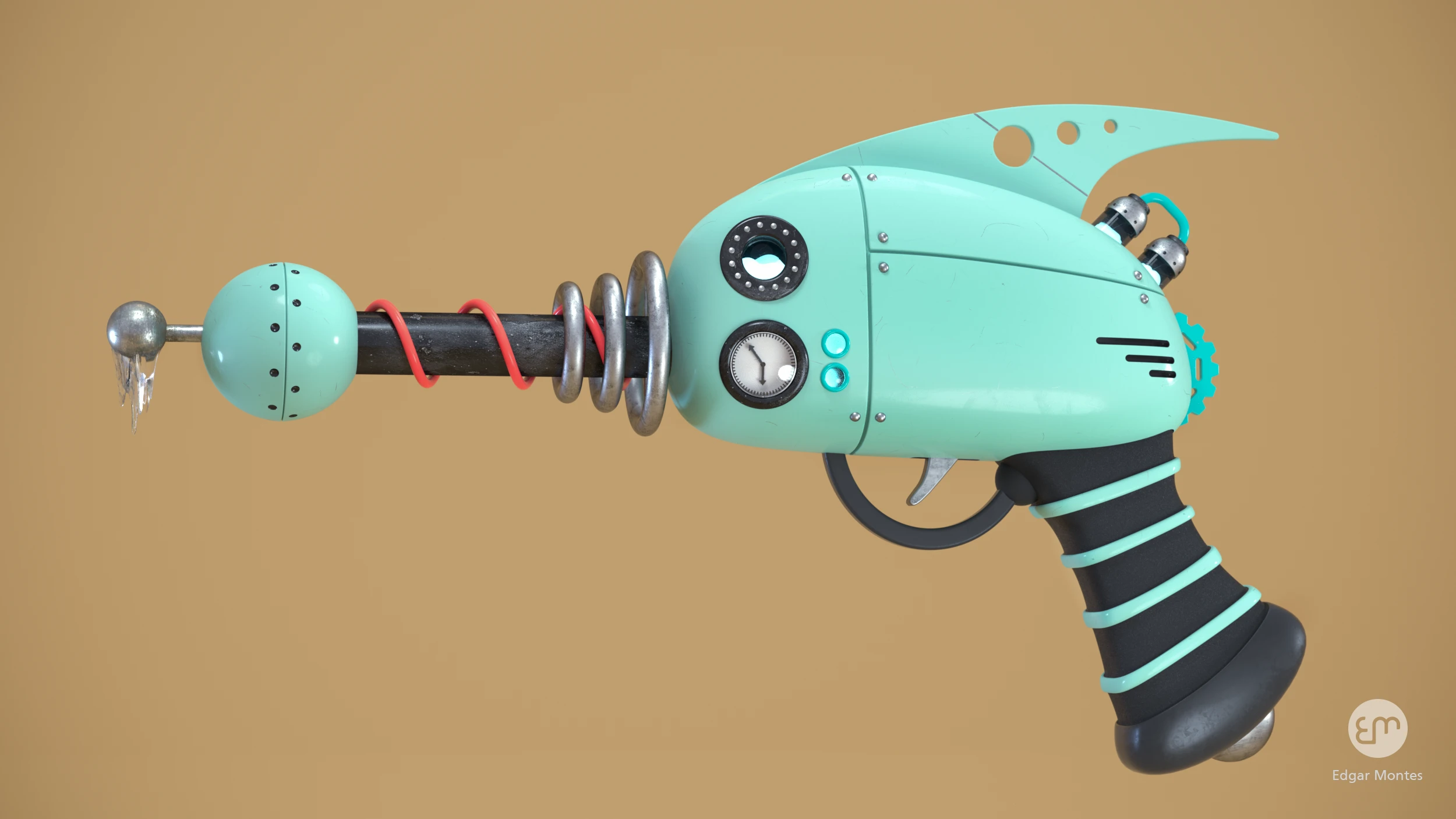 Atomic freeze ray gun design by Edgar Montes.