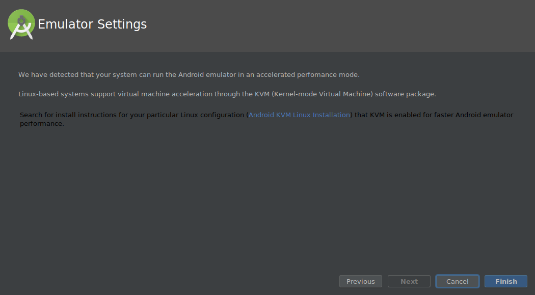 Android Studio Installation: emulator settings