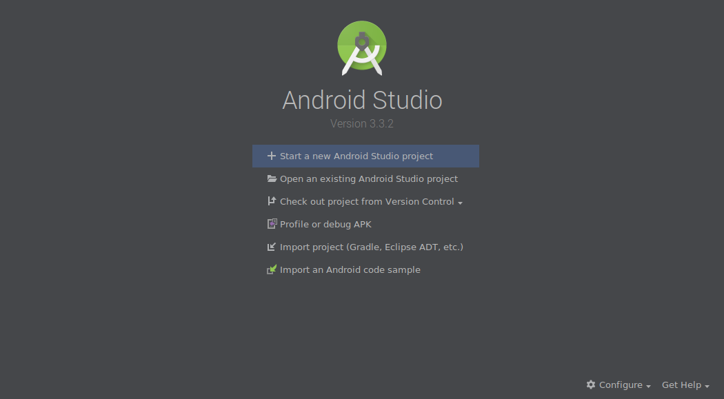Android Studio: start new project