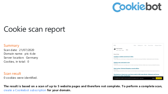 Cookiebot GDPR compliance report without Disqus