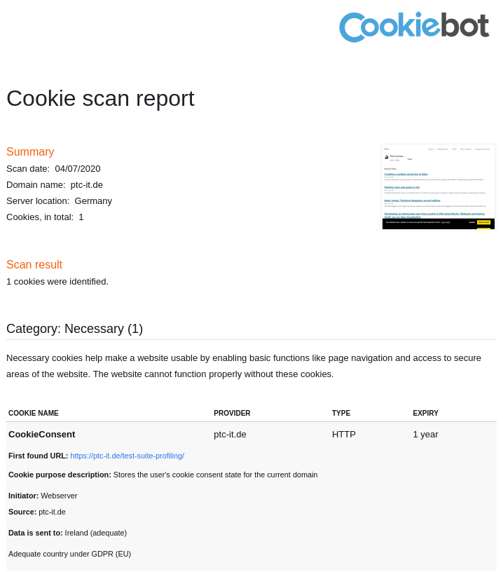 Cookiebot scan report with cookies disabled
