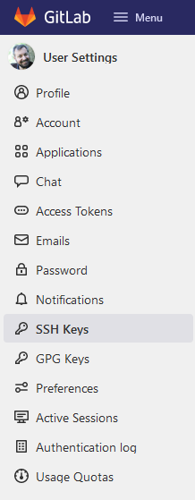 SSH keys link from navbar