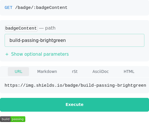Example two-part badge with the parameters "build passing brightgreen"