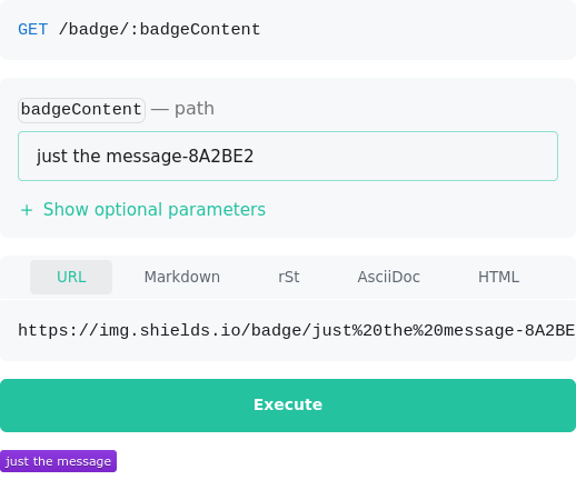 Example badge "just the message" with hex colour string