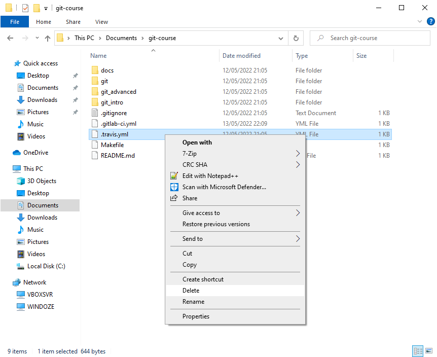 Delete file from file explorer context menu