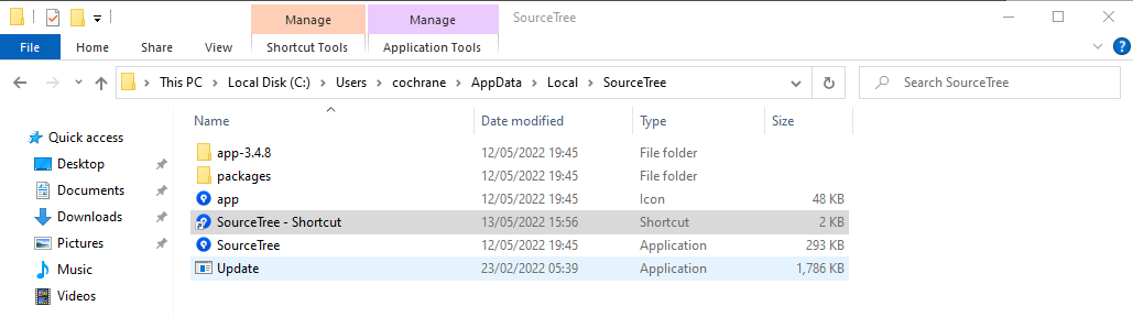 SourceTree shortcut created
