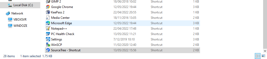 SourceTree shortcut in Start Menu items folder