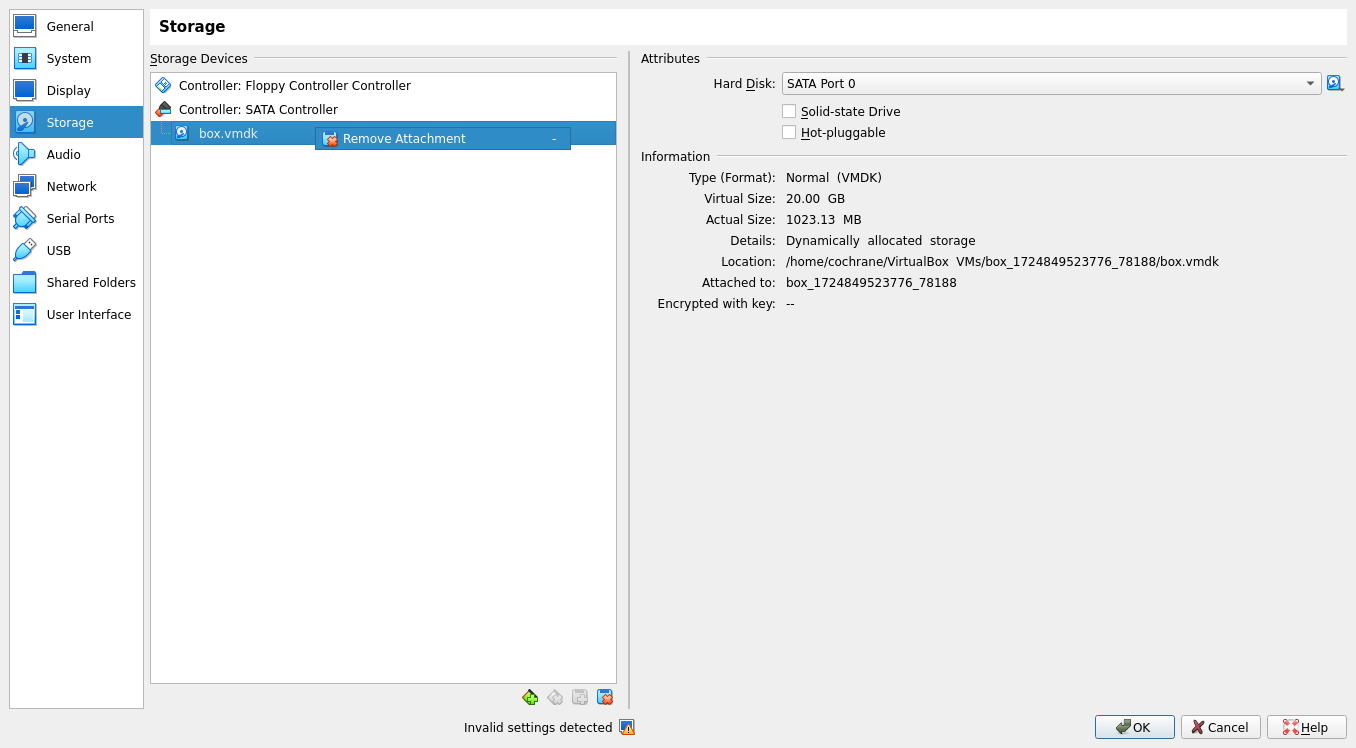 VM Storage: remove attachment from SATA controller